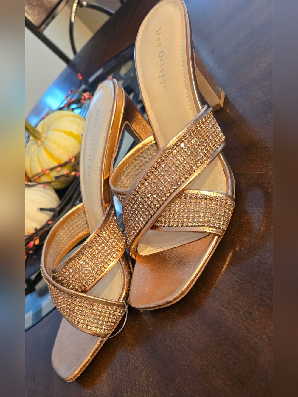 Dee Ocleppo Women's Sz 10 Rose Gold Crystal Slide Heels - Like New - Picture 2 of 12